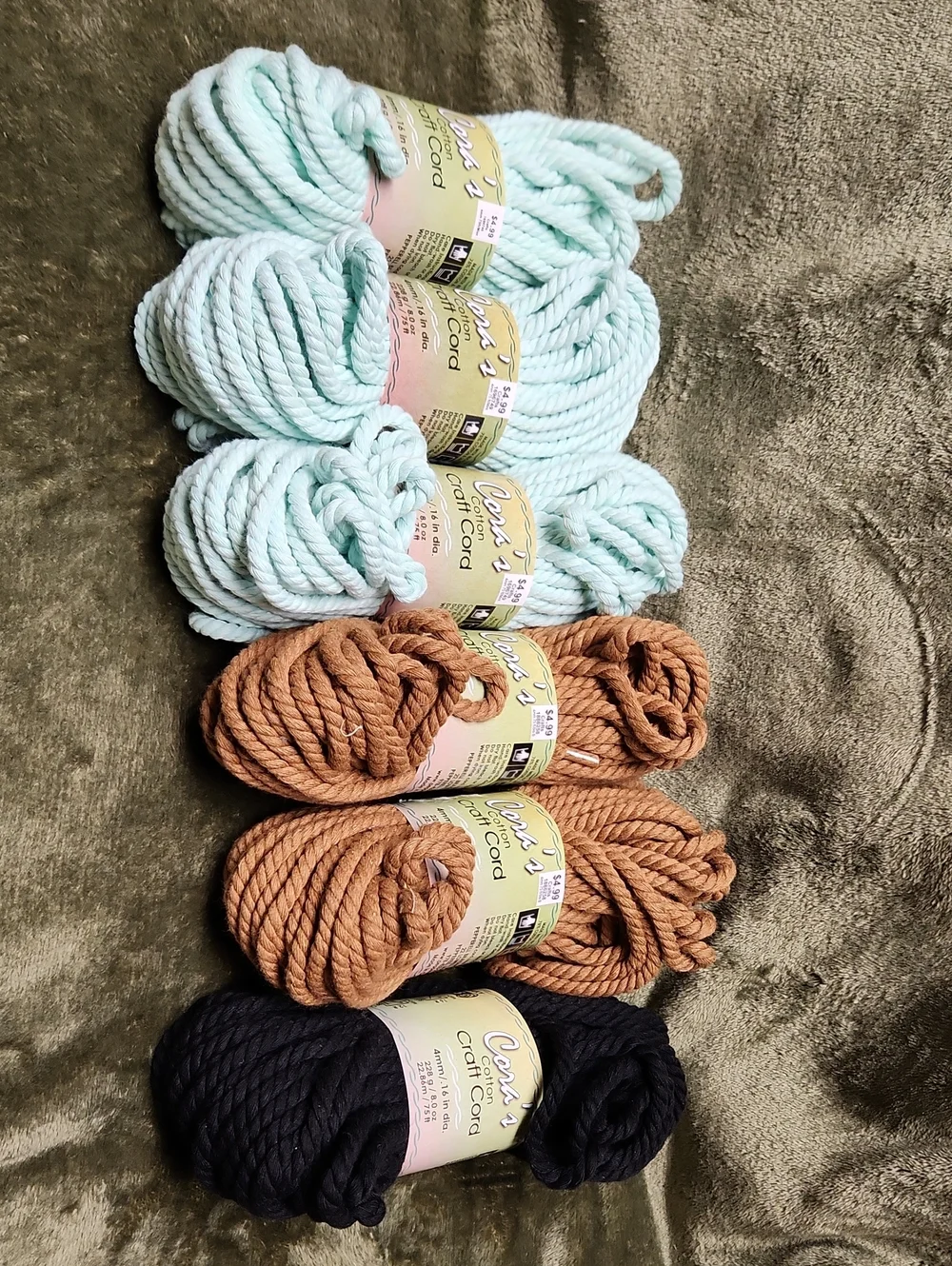 Craft Cord Pack — Mint, Tan & Black Macramé Rope